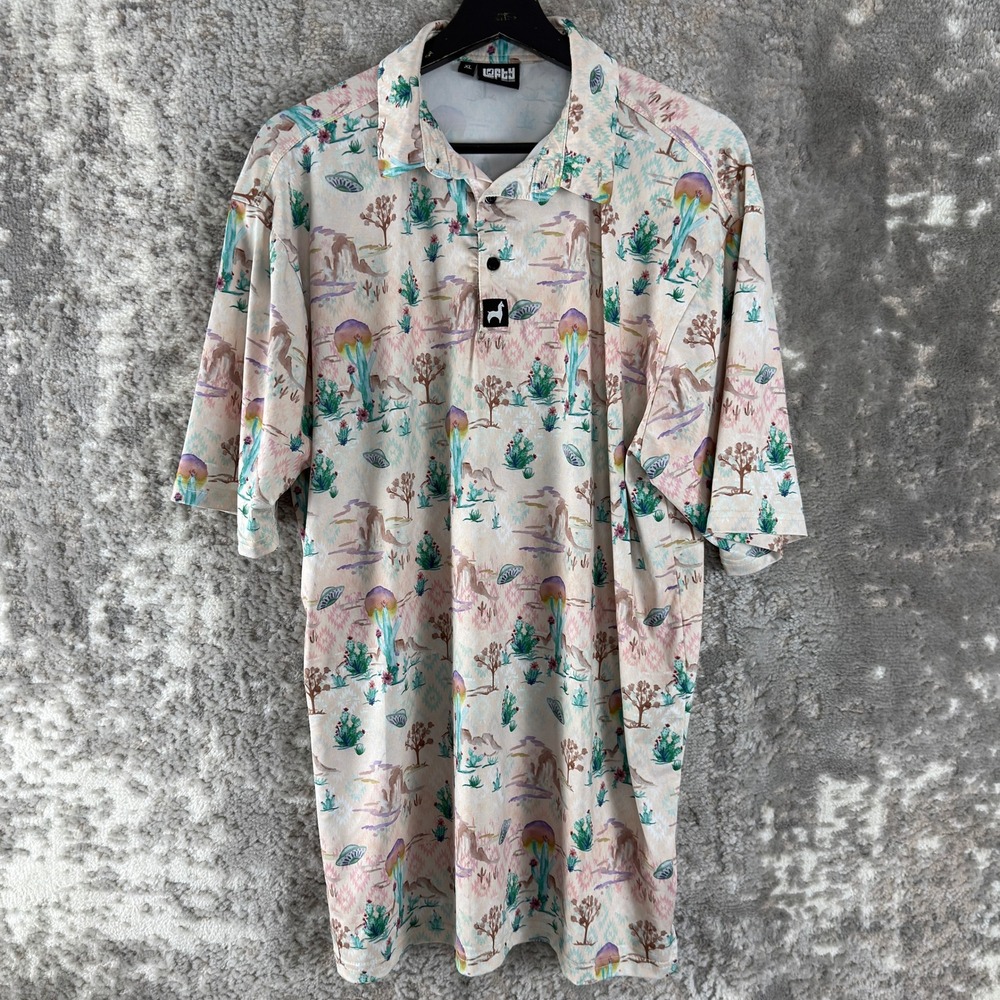 Lofty Llama Size XL Desert Cactus UFO Alien Pattern‎ Polo Shirt Multicolor Mens